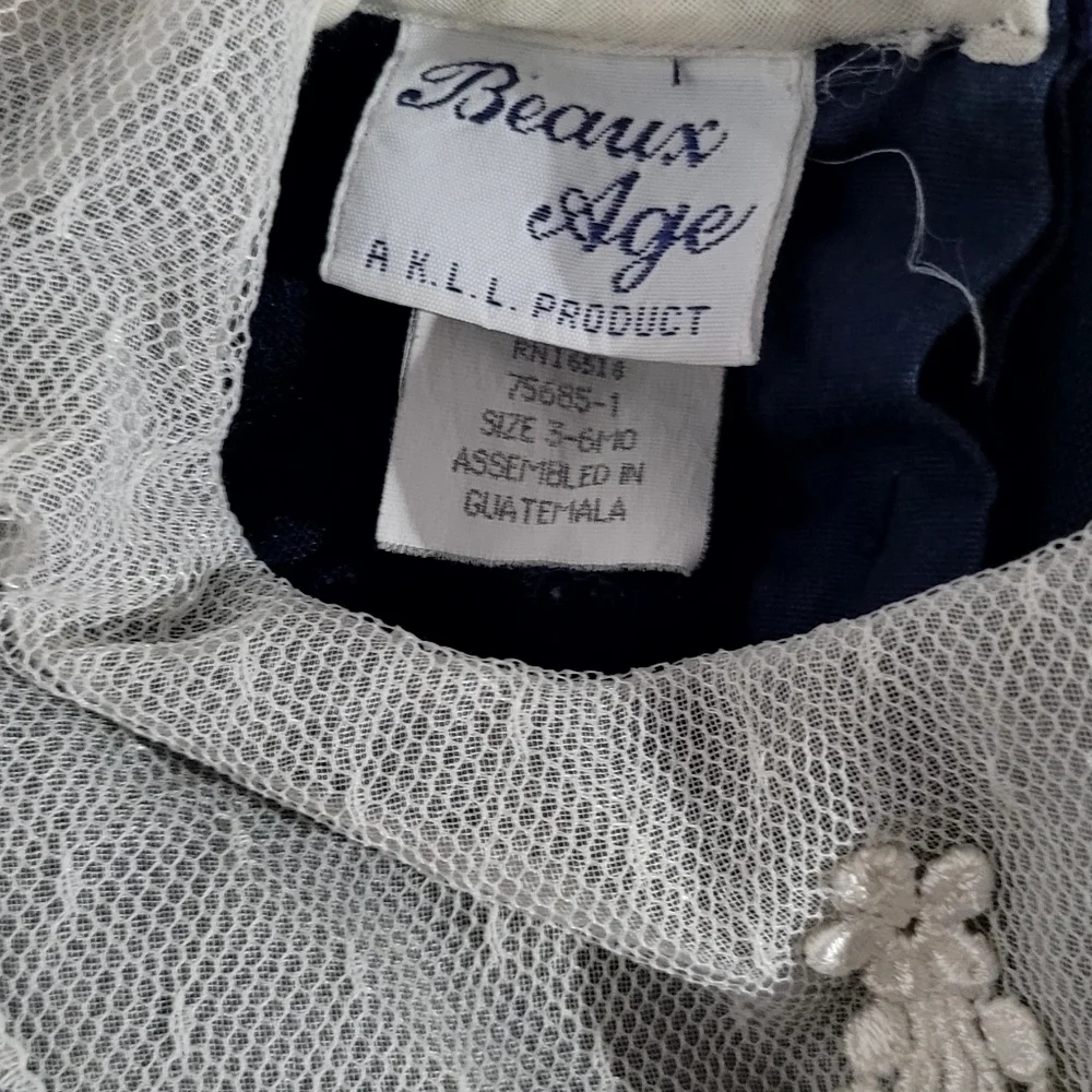 Beauti Edge Navy Velvet Lace Collar Baby Romper Size 3–6 Months